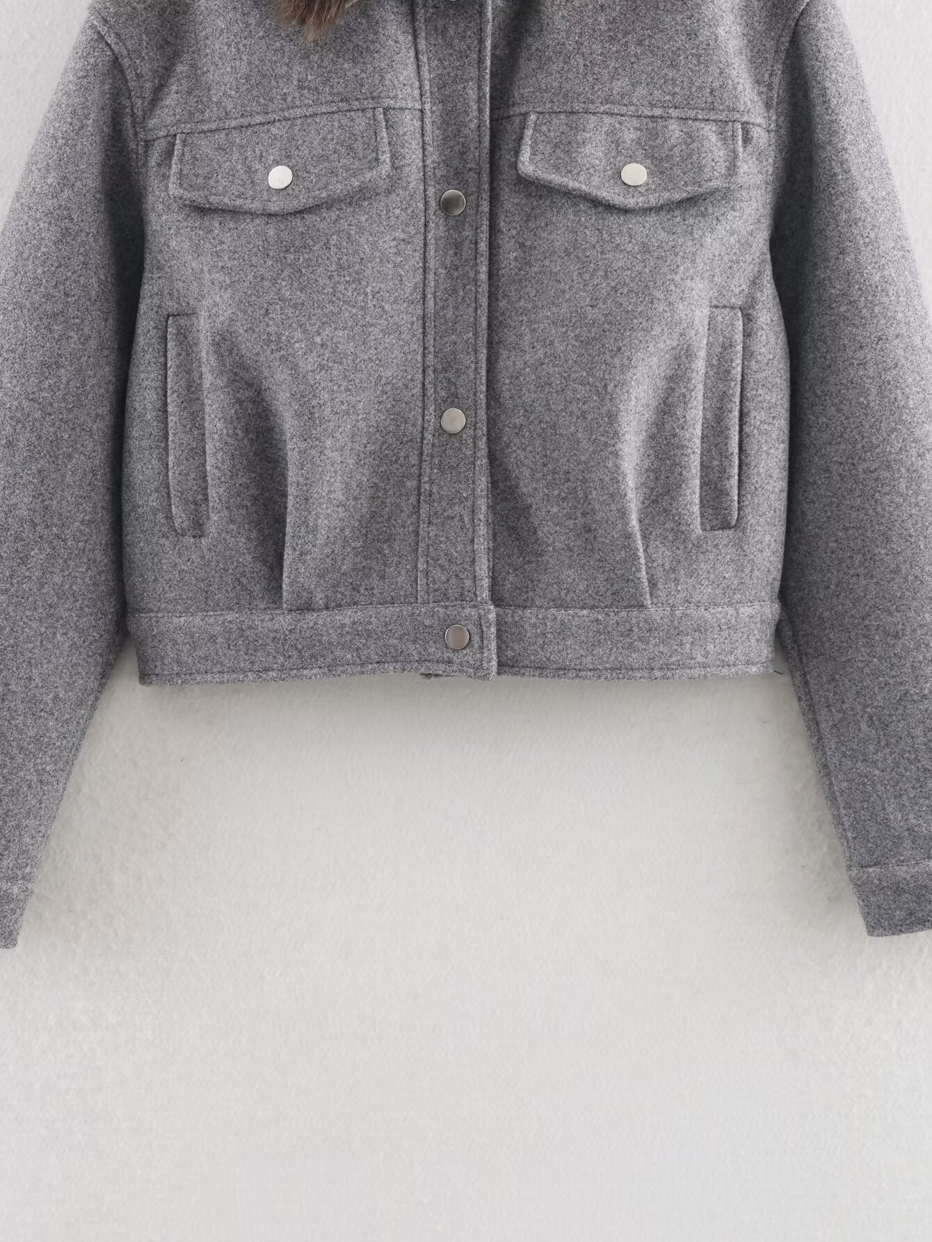 Women's fur collar design short woolen jacket Coat