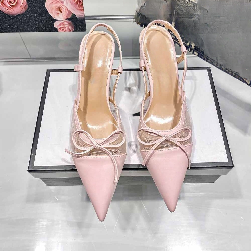 Women's New Fashion Joker Mesh Bow Pointed 6CM Stiletto Heels Have A Shoe Box.