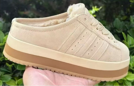 Women's casual fleece-lined platform slippers, have a shoe box