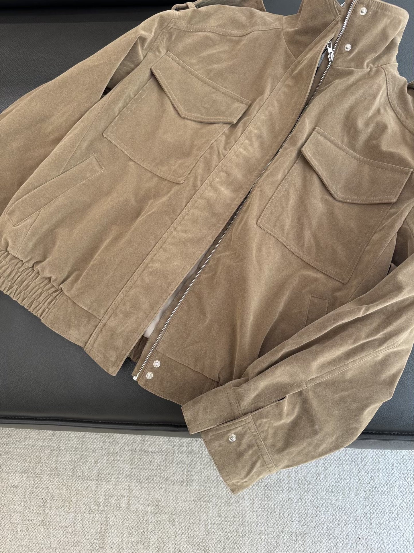 מעיל צווארון עומד מעור זמש מזדמן חדש לנשים