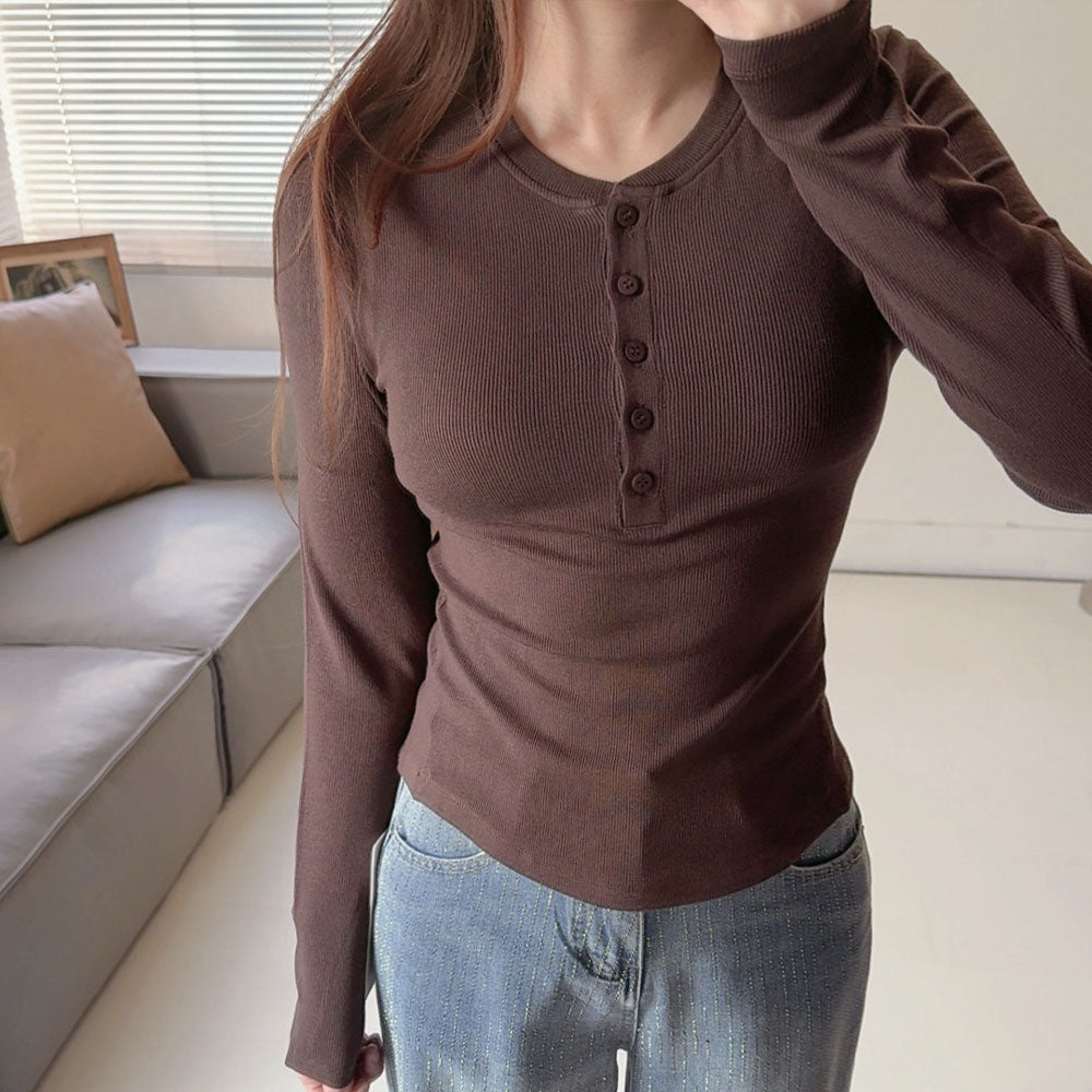 LU 2026 new tight-fitting long-sleeved button top