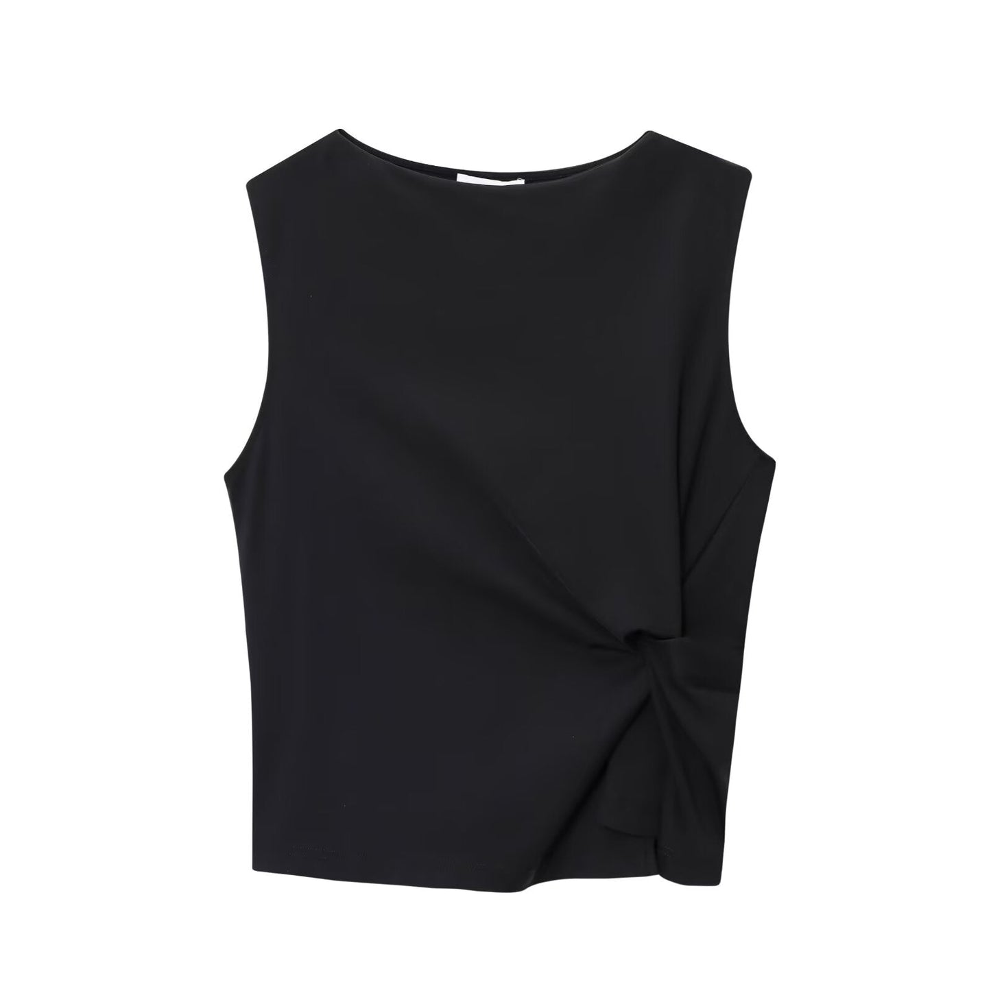 Women's new fashion slim boat neck pleated texture vest top