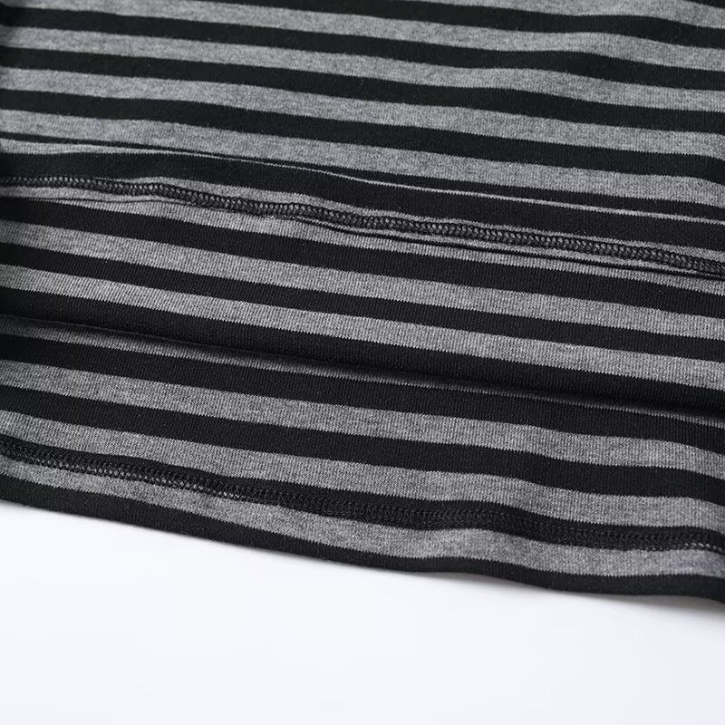 Women's New Fashion Interior style Long Sleeve Striped Flat Neck T-shirt