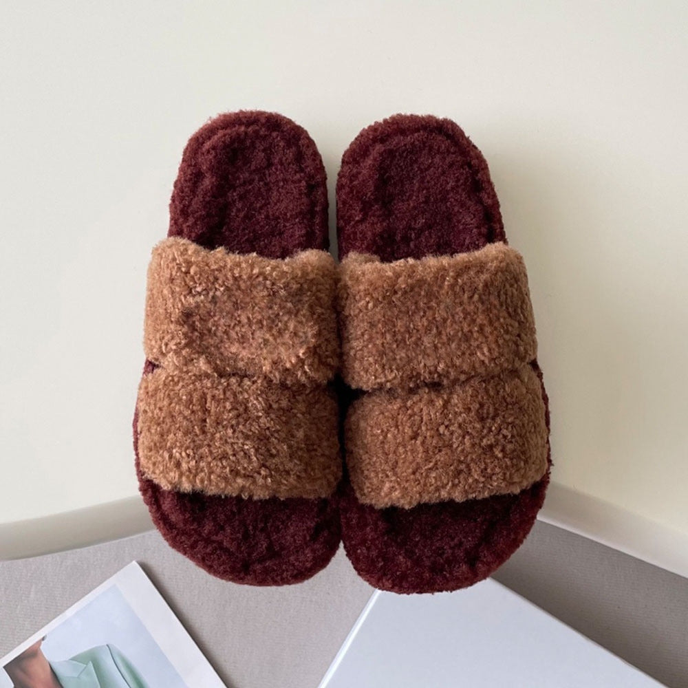 Women's new autumn and winter contrast color slippers have a shoe box