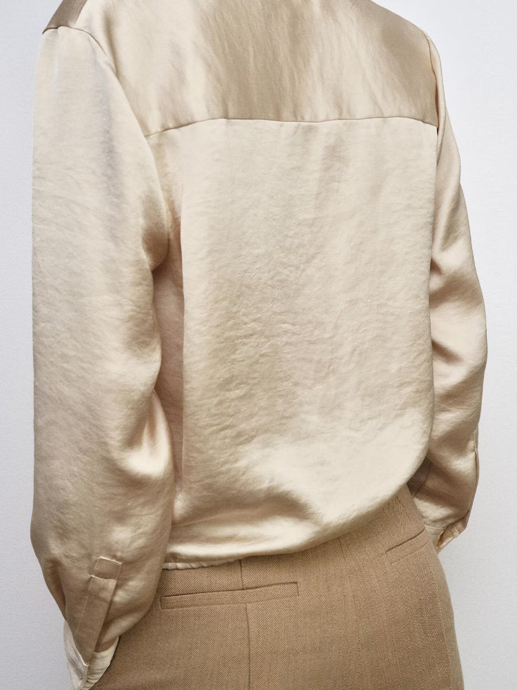 Women's with drawstring satin textured shirt