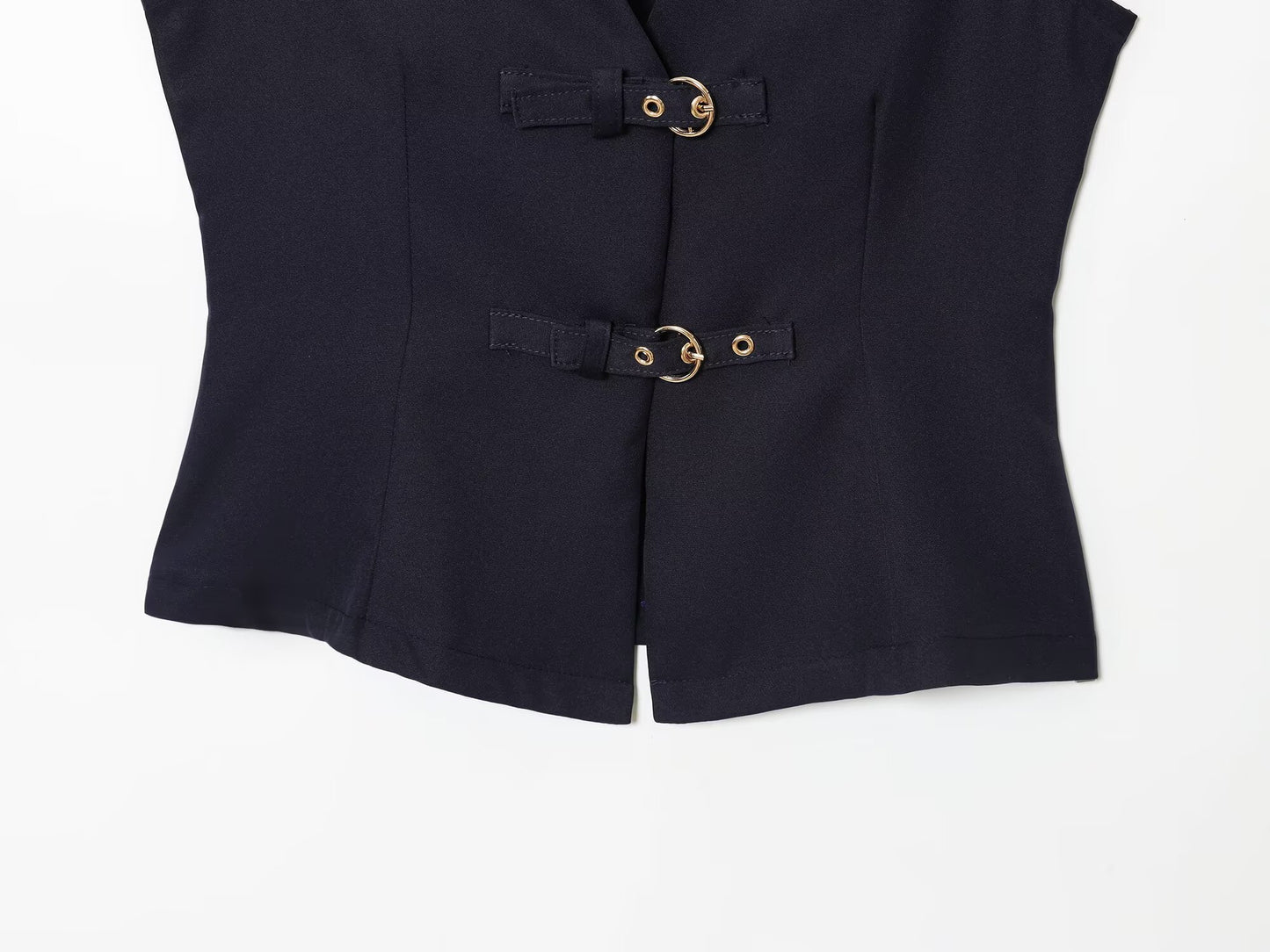 suit Women's 2 pieces buckle decoration vest style crepe top+Pants