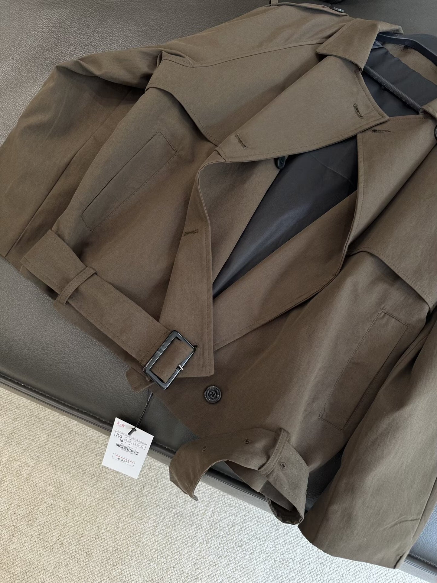 מעיל רוח קצר עם חזה כפול לנשים, אופנה חדשה עם חגורה