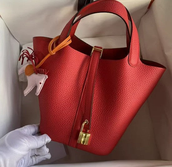 Women's New Casual Fashion Bucket Bag Leather First Leather Portable Shopping Basket Bag