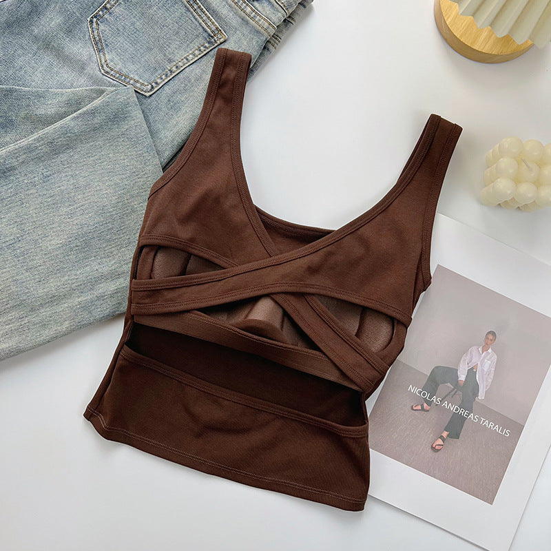 Women's New Joker Camisole with Chest Cushion Cross Waist Wear Slim Jacket