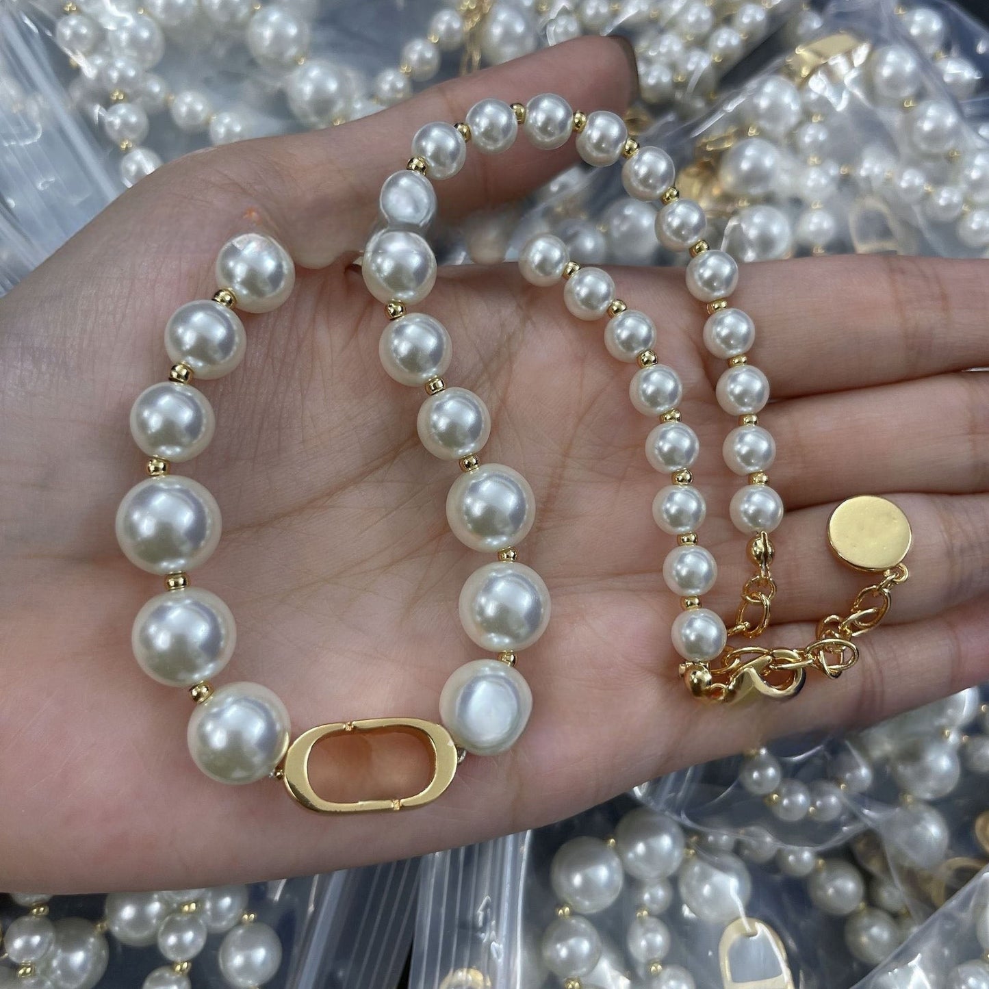 Women's new Joker adjustable metal chain exquisite size pearls with necklace smooth bracelet.