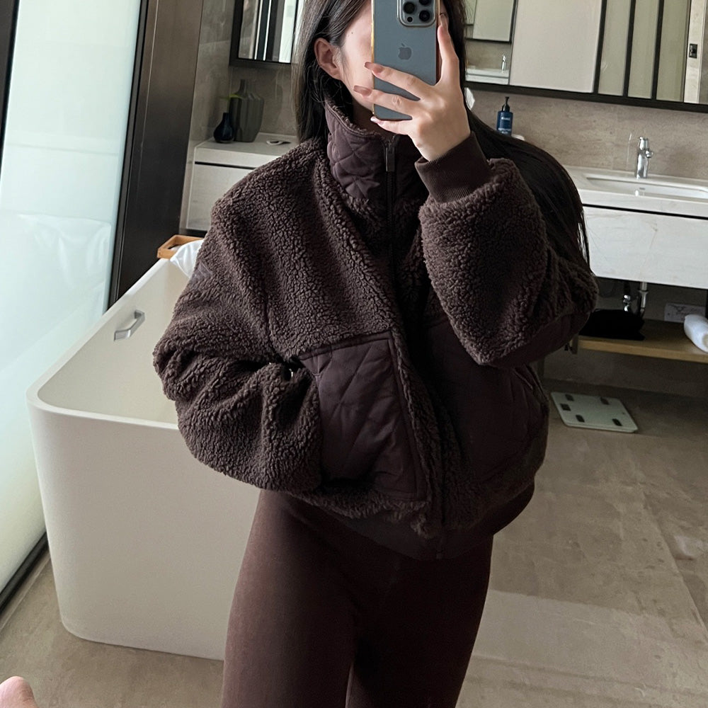 Women's Autumn and Winter New Fashion Joker Warm Cashmere Collar Short Thick Zipper Coat.