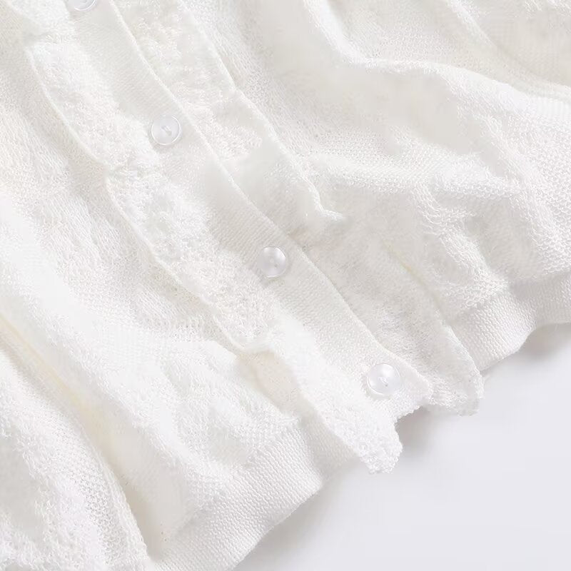 Women's new fashion lace round neck short sleeved knitted cardigan