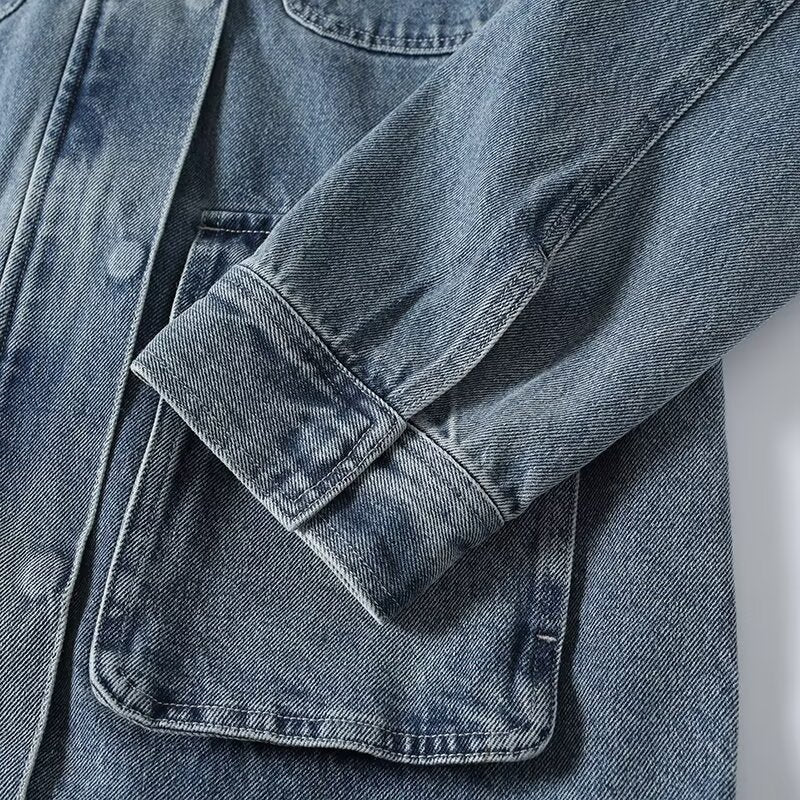 Women's multi-pocket design patchwork lapel denim Coat