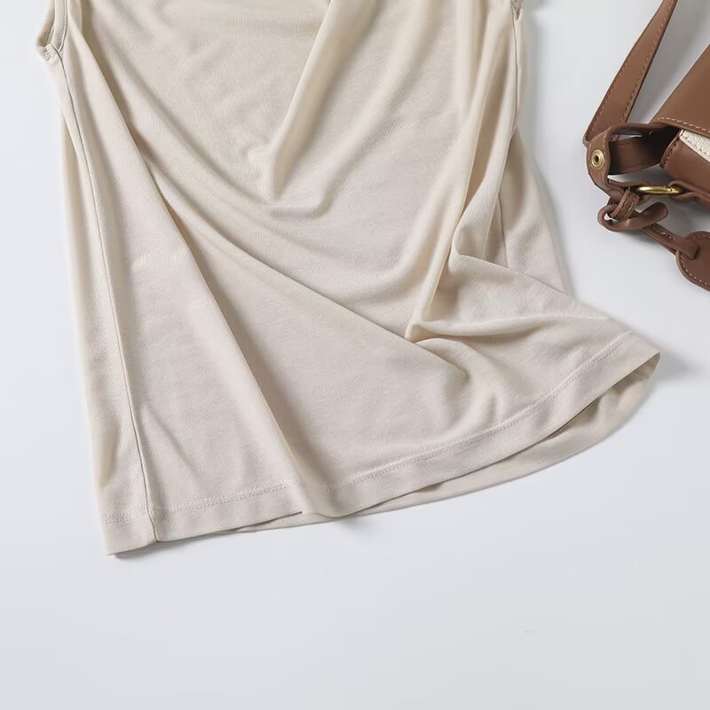 חולצת טריקו ללא שרוולים עם צווארון מתנדנד מוצקה חדשה לנשים