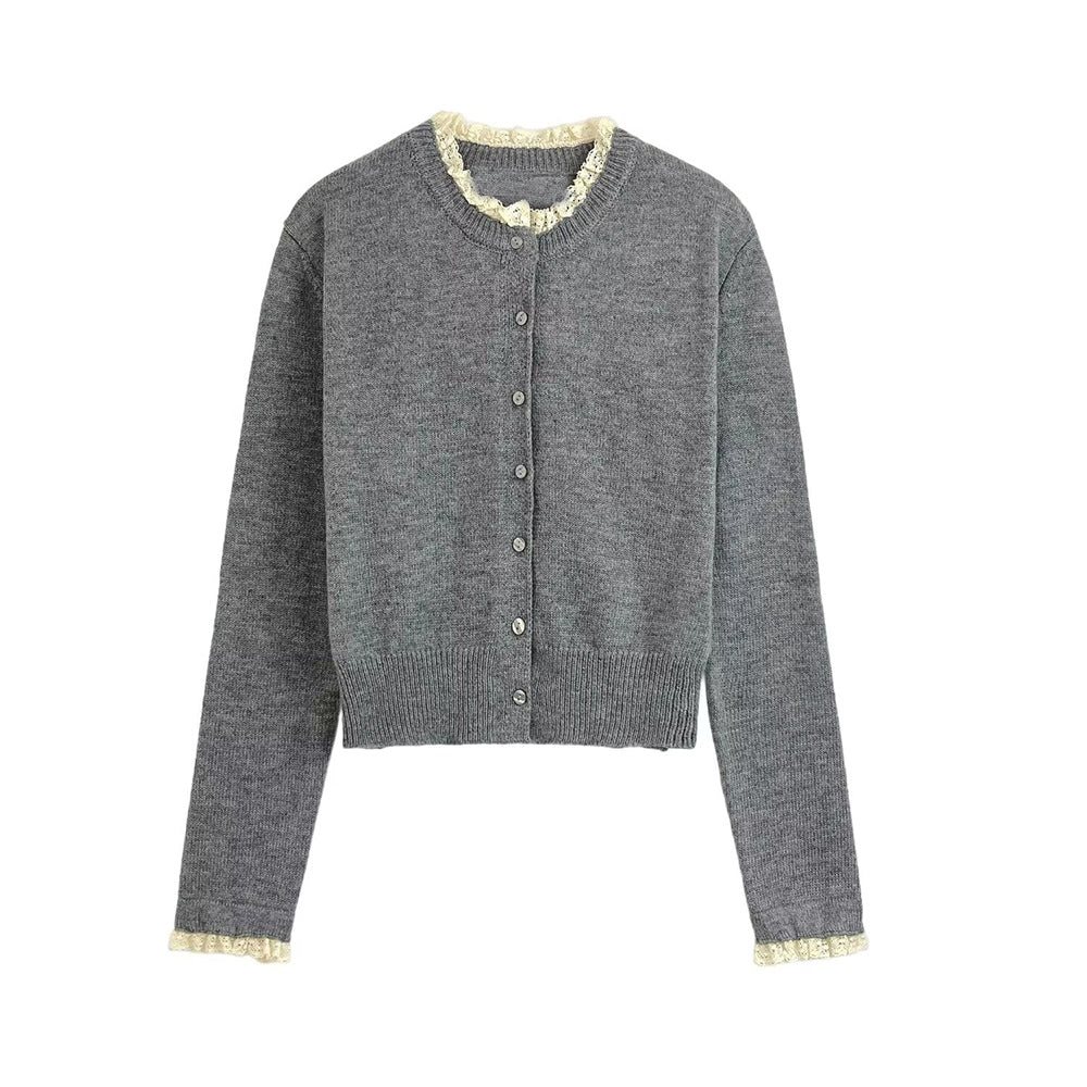 קרדיגן סרוג טלאים עם צווארון O לנשים