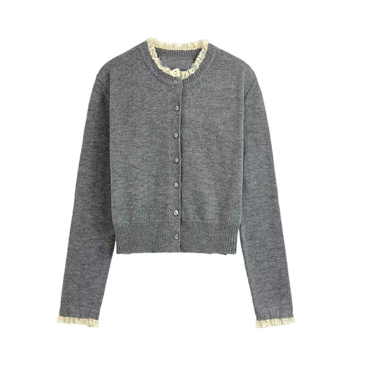 קרדיגן סרוג טלאים עם צווארון O לנשים