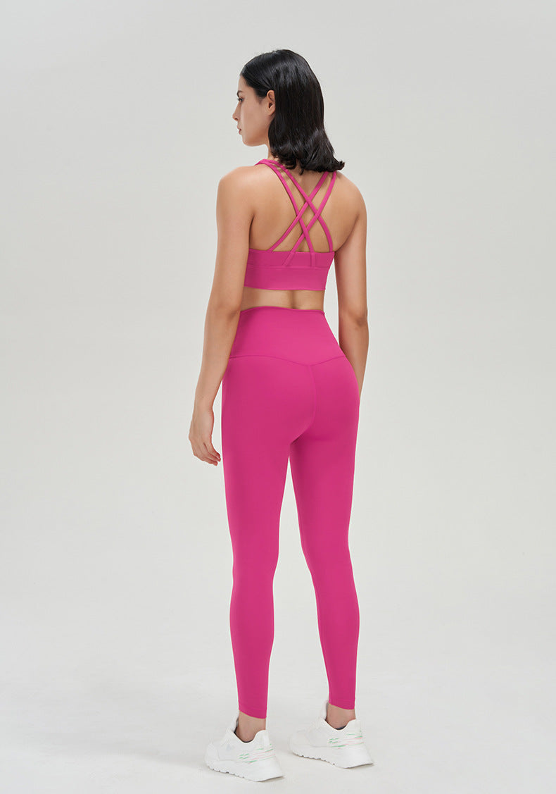 Women's new double-sided sanding cross back sports bra shockproof gathered yoga bra fitness vest