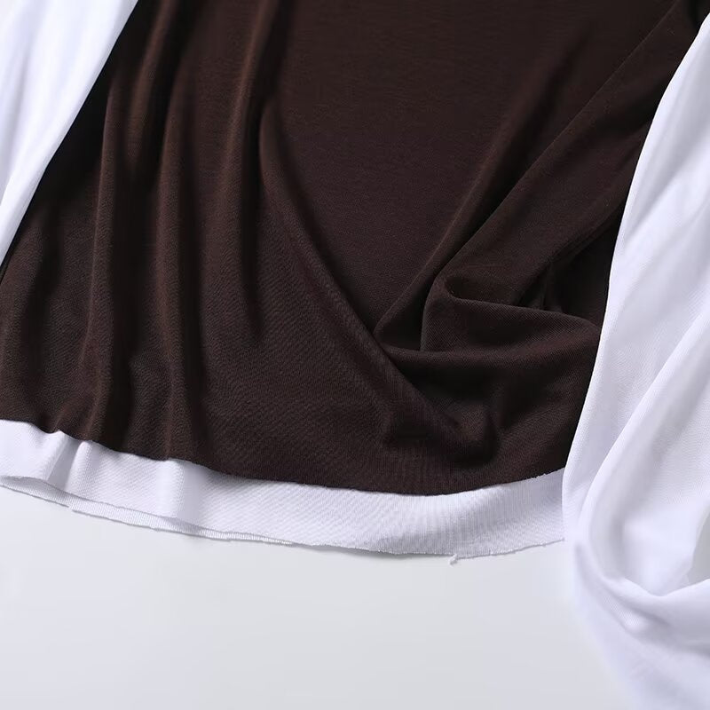 Women's new fashion splicing fake two-piece style long sleeved T-shirt