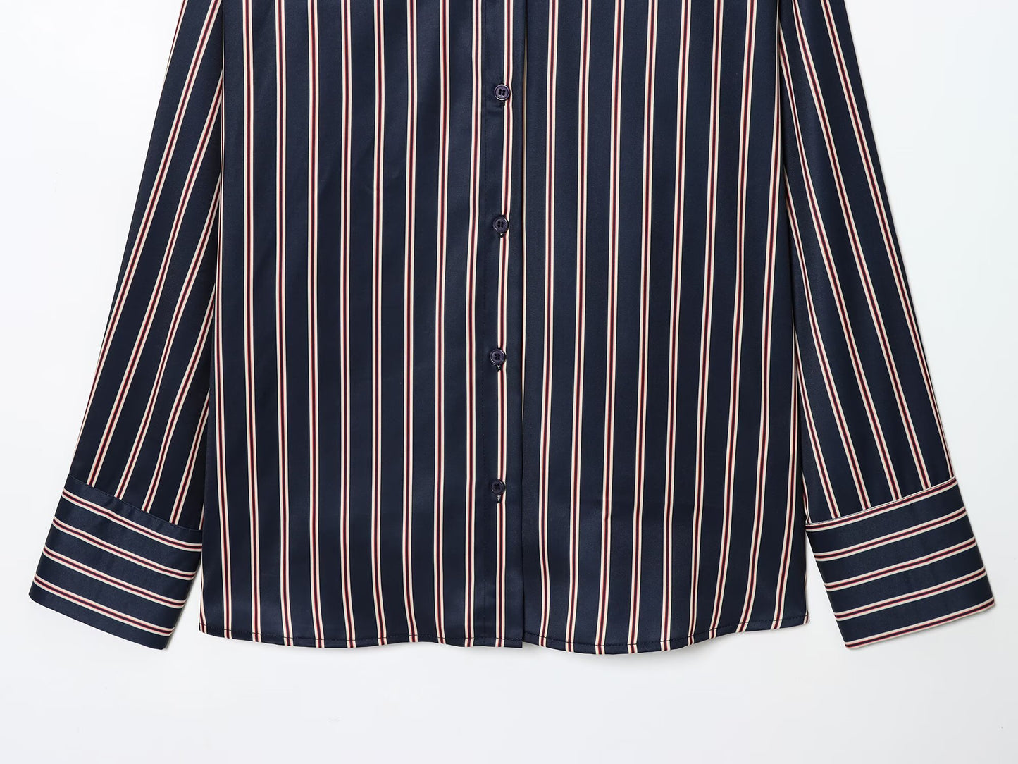 Women's casual lapel striped Button-up shirt