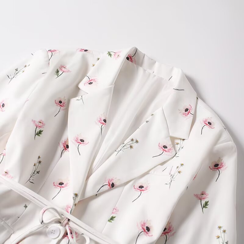 Women's new fashion with Belt loose print Button-up suit jacket
