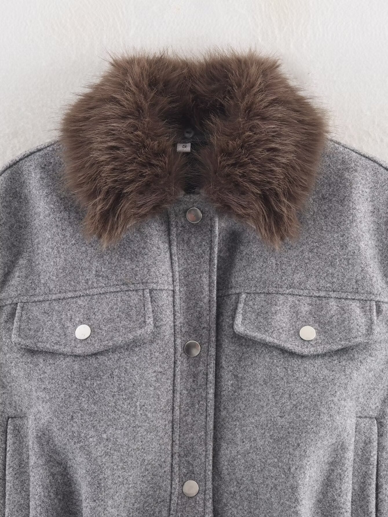 Women's fur collar design short woolen jacket Coat