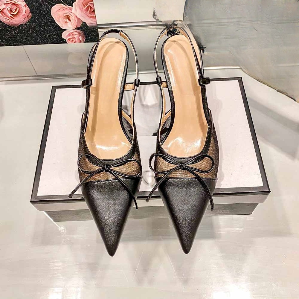 Women's New Fashion Joker Mesh Bow Pointed 6CM Stiletto Heels Have A Shoe Box.