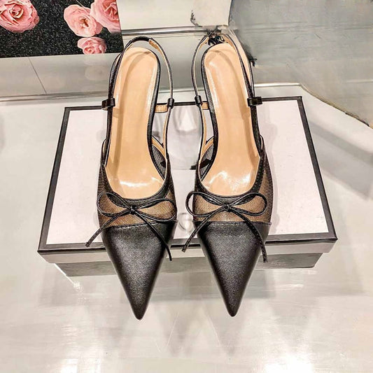 Women's New Fashion Joker Mesh Bow Pointed 6CM Stiletto Heels Have A Shoe Box.