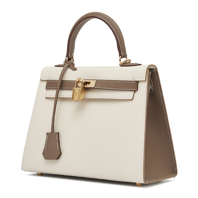 Women's New Leather Color Matching Design Palm Print Shoulder Messenger Bag Fashion Joker Handbag.