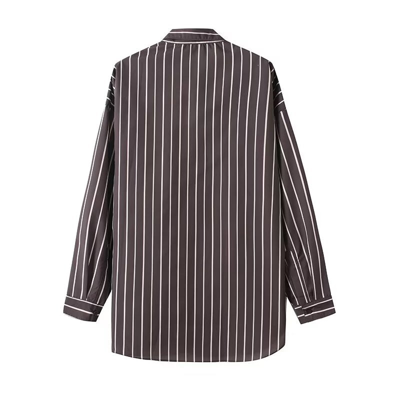 Women's new fashion loose single breasted vertical striped shirt