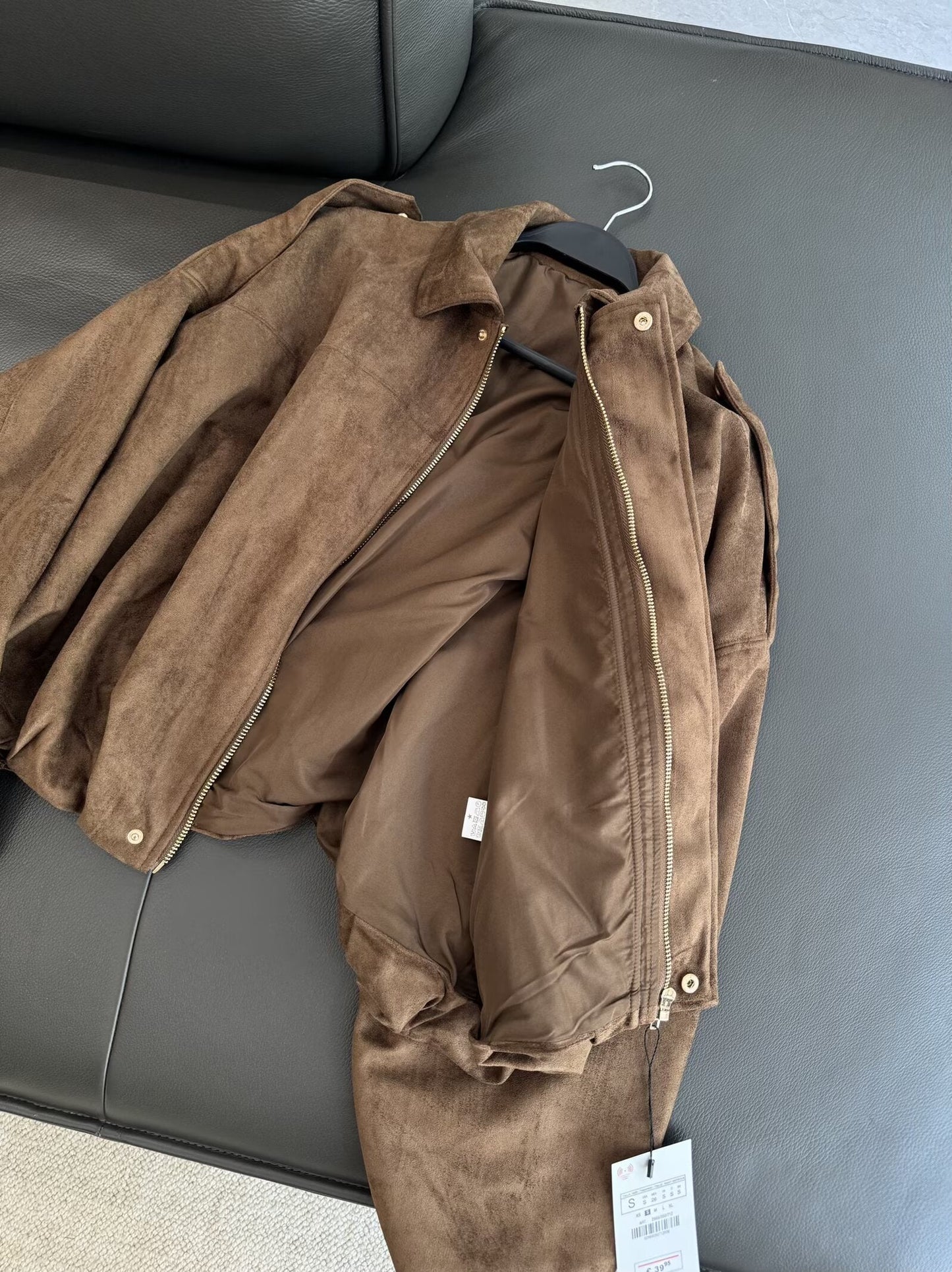 מעיל טיסה מעור זמש דש מזדמן חדש לנשים