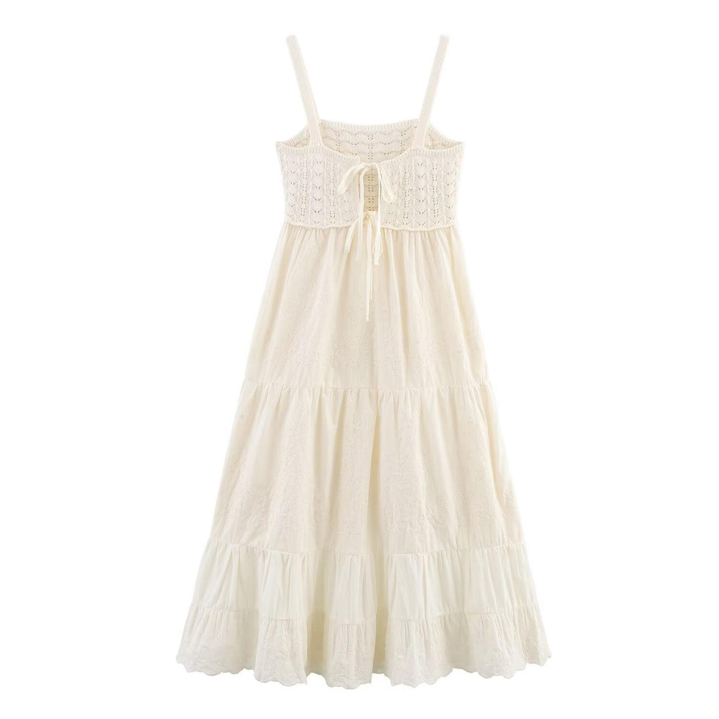 2025 Women's Fashion Embroidery Splicing Knitted Midi Dress