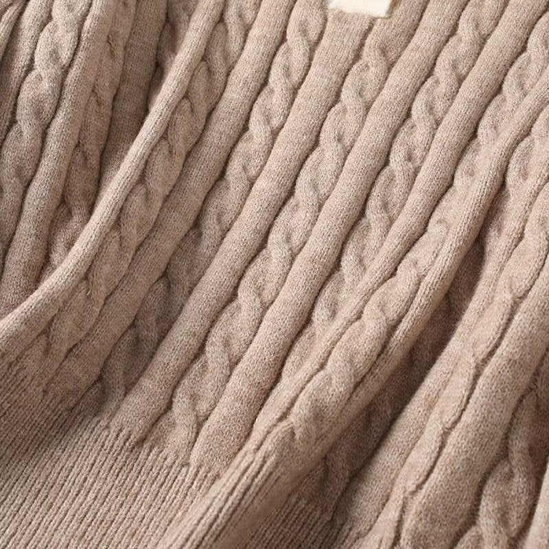 Women's new fashion polo collar striped long sleeved knitted sweater