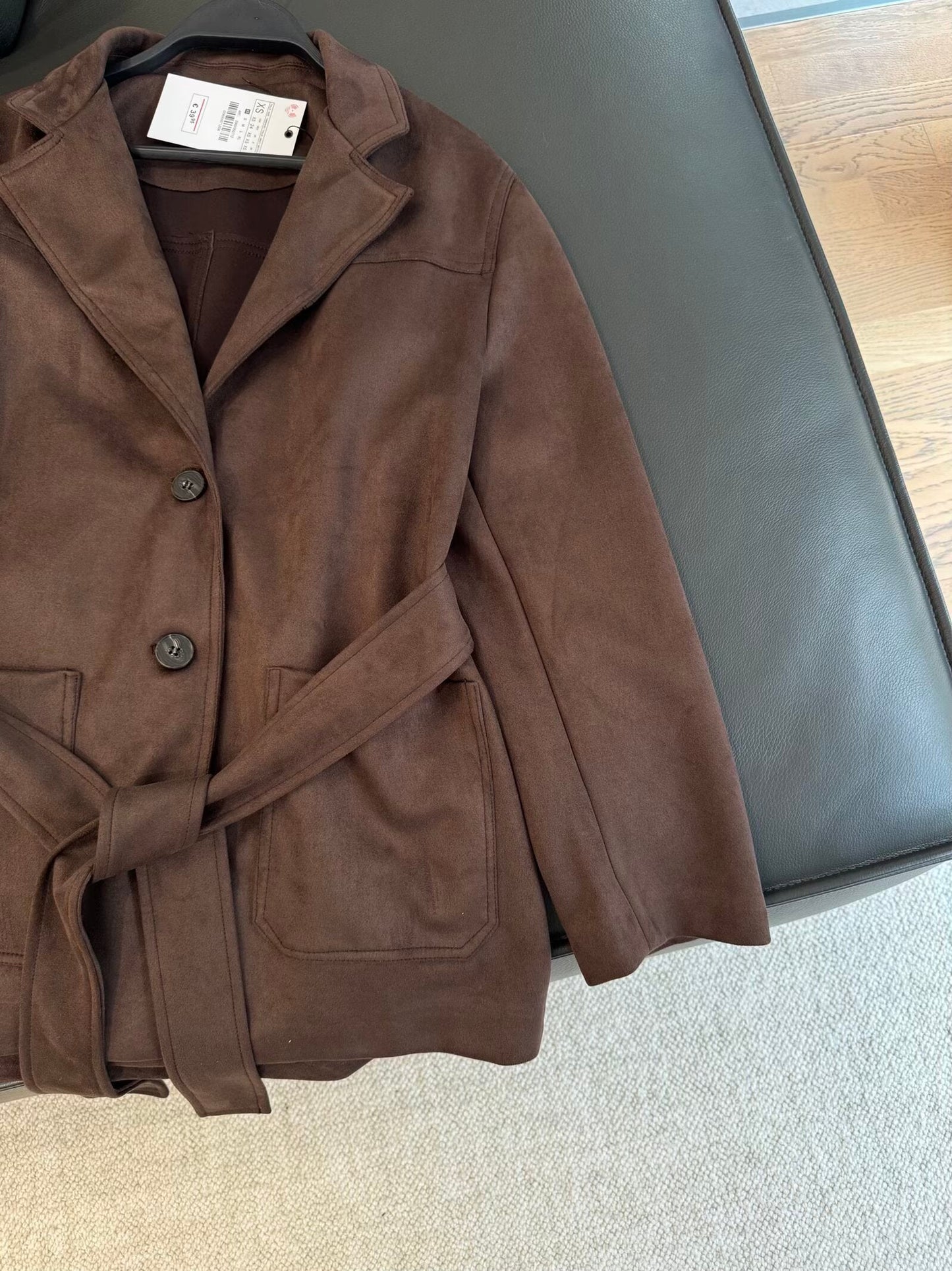 אופנה חדשה לנשים עם חגורה, ז'קט דש עם אפקט אנטי-זמש