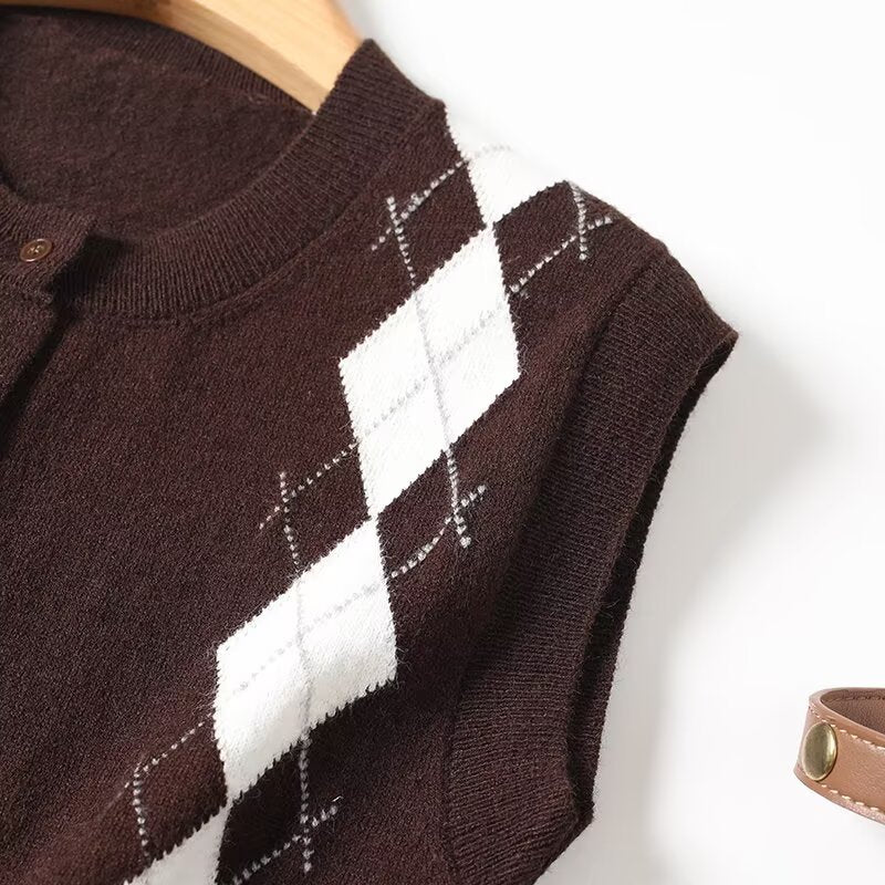 Women's new fashion diamond grid retro knitted vest