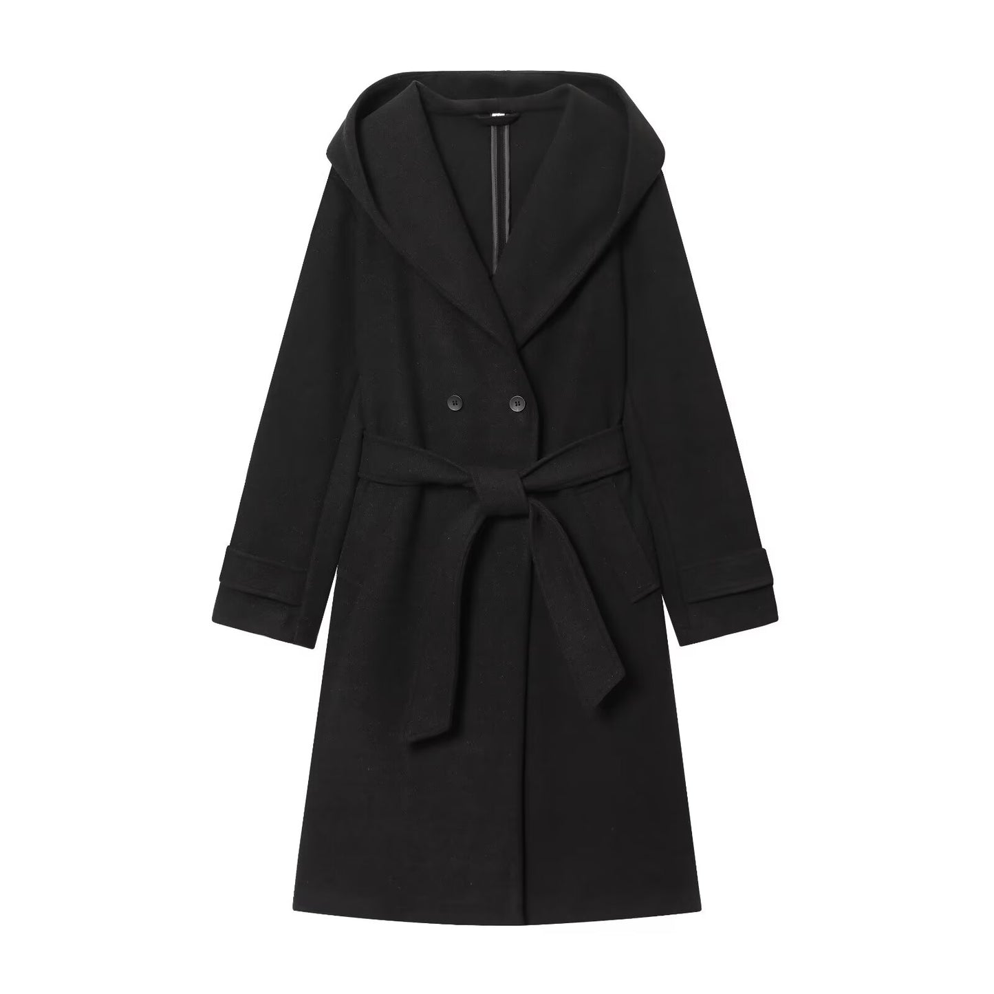 Women's with Belt loose soft texture hooded coat