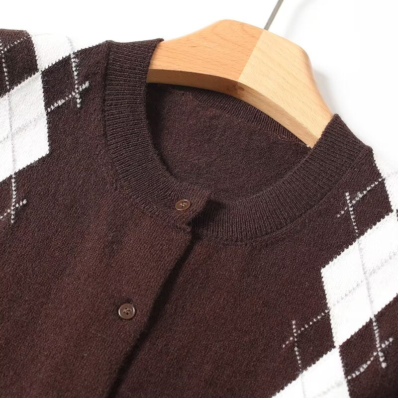 Women's new fashion diamond grid retro knitted vest