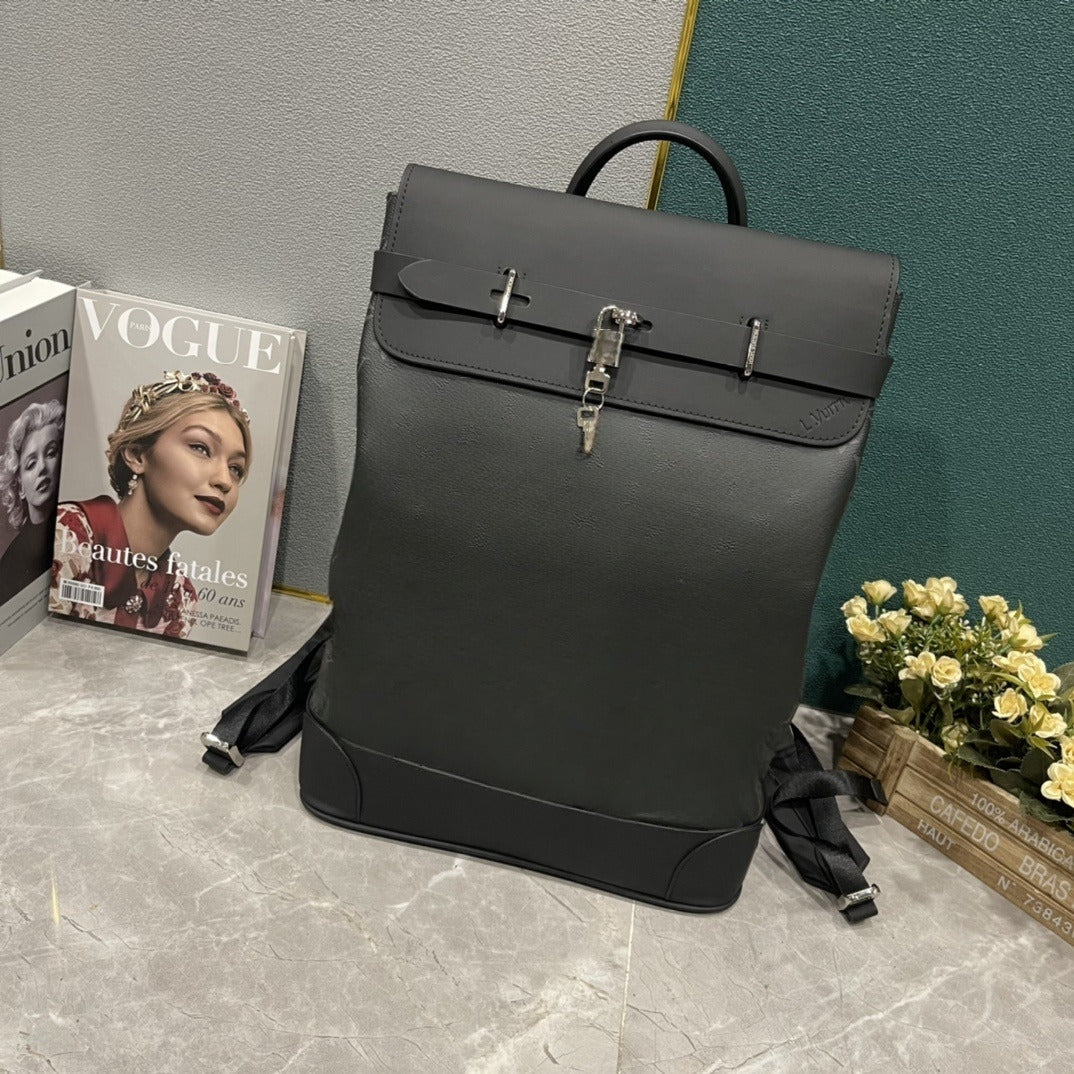 Men's new Joker casual natural cowhide silver-plated metal ornaments travel business commuter bag backpack.