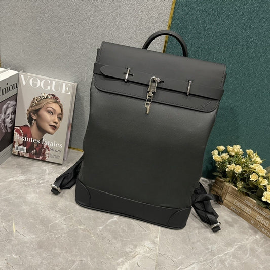 Men's new Joker casual natural cowhide silver-plated metal ornaments travel business commuter bag backpack.