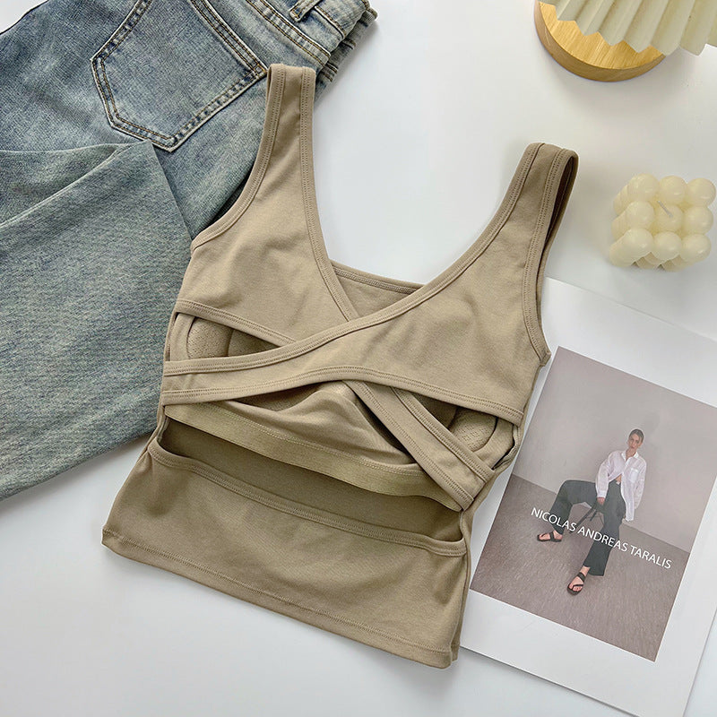 Women's New Joker Camisole with Chest Cushion Cross Waist Wear Slim Jacket
