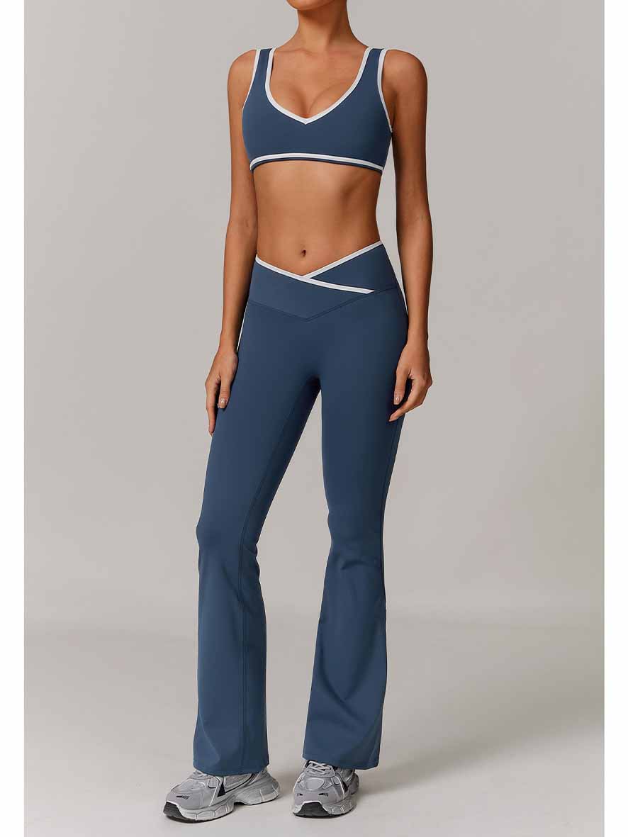 Women's New Cross-waist Sports Suit Female Contrast Backless Tight Nude Yoga Suit Running Fitness Yoga Suit