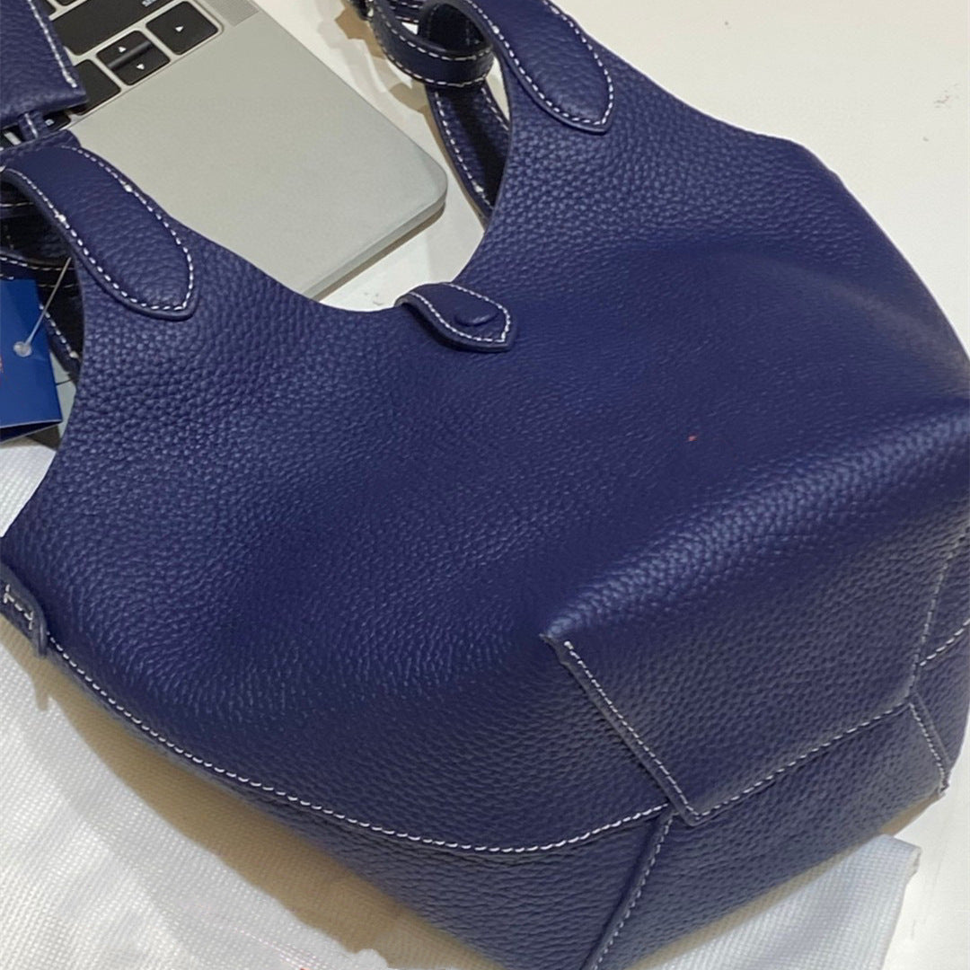 Women's new Joker cowhide embroidery basket bucket bag portable mini bag