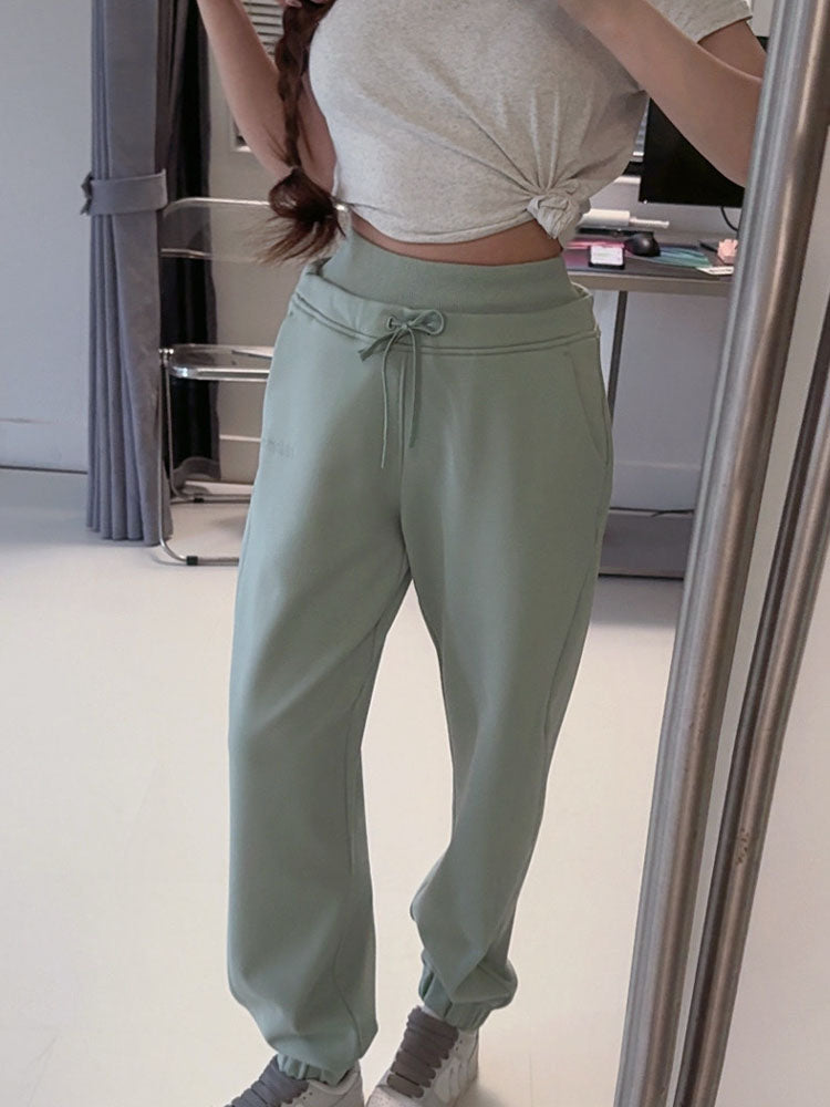 מכנסי ספורט גבוהים עם מותן כפול מוברש לנשים של LU