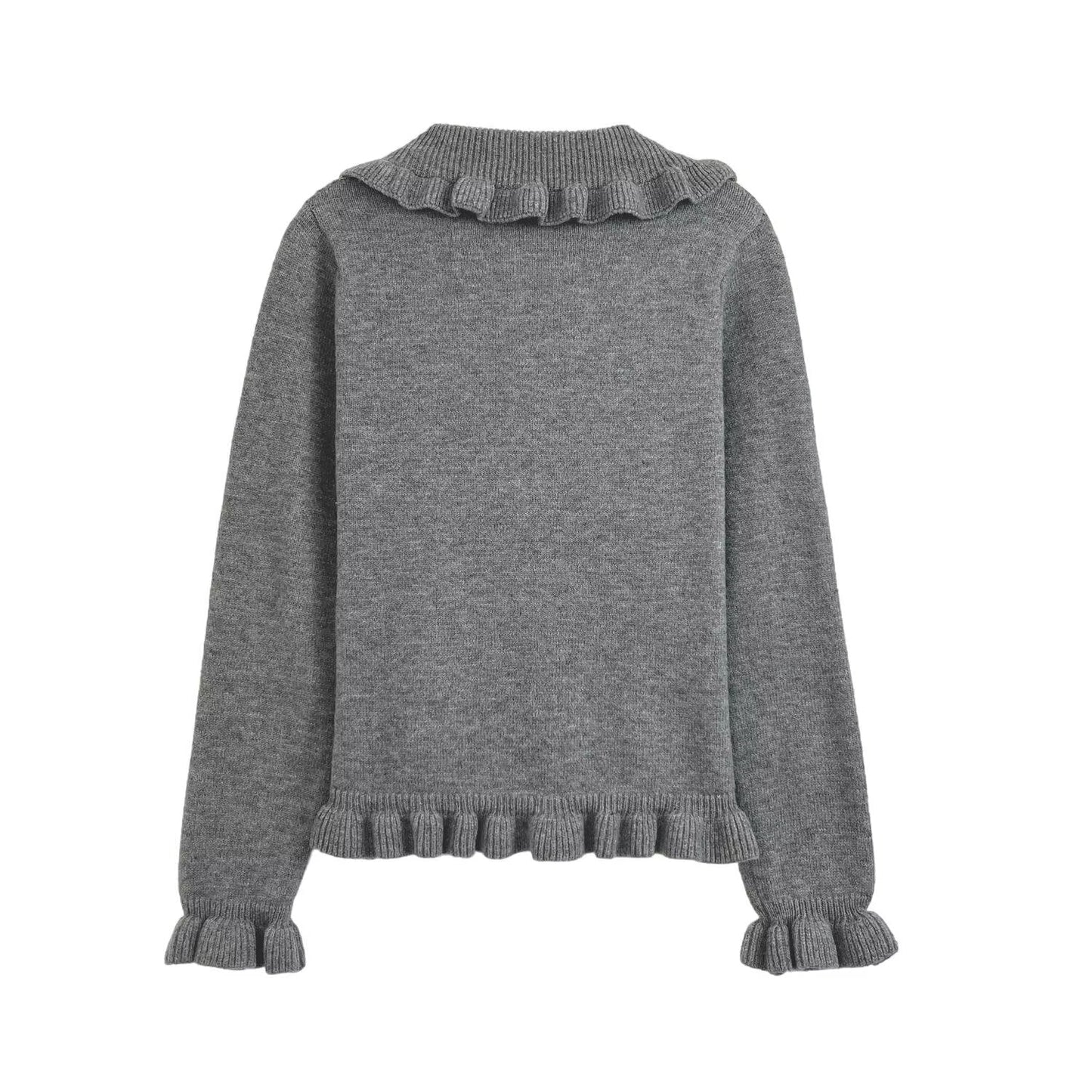 קרדיגן סרוג עם דש ארוכות שרוולים ושכבות אופנתי חדש לנשים