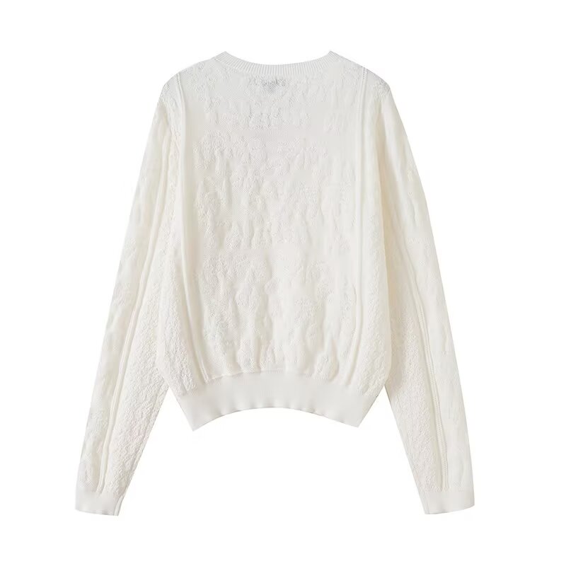 Women's new fashion hollow lace O-Neck long sleeved knitted top