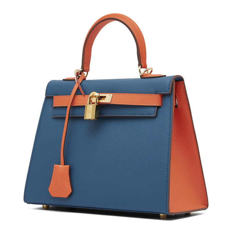 Women's New Leather Color Matching Design Palm Print Shoulder Messenger Bag Fashion Joker Handbag.