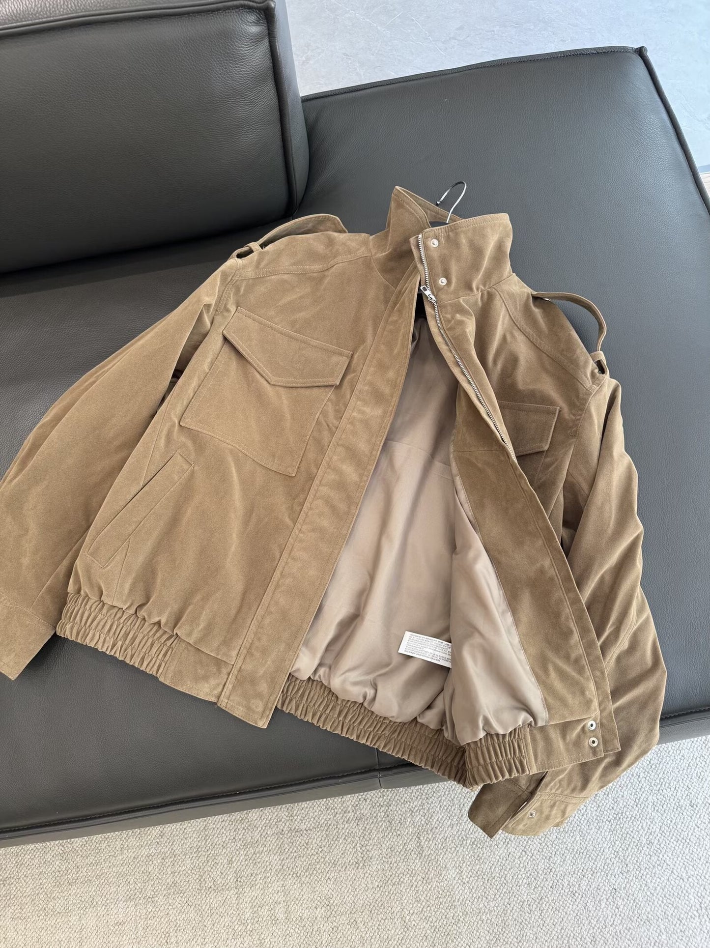 מעיל צווארון עומד מעור זמש מזדמן חדש לנשים