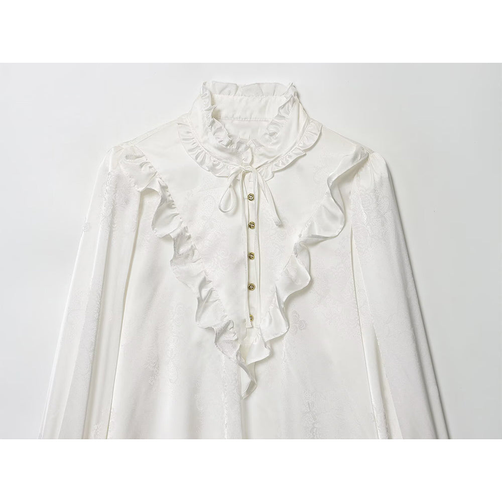 Women's new fashion long sleeved satin textured jacquard shirt