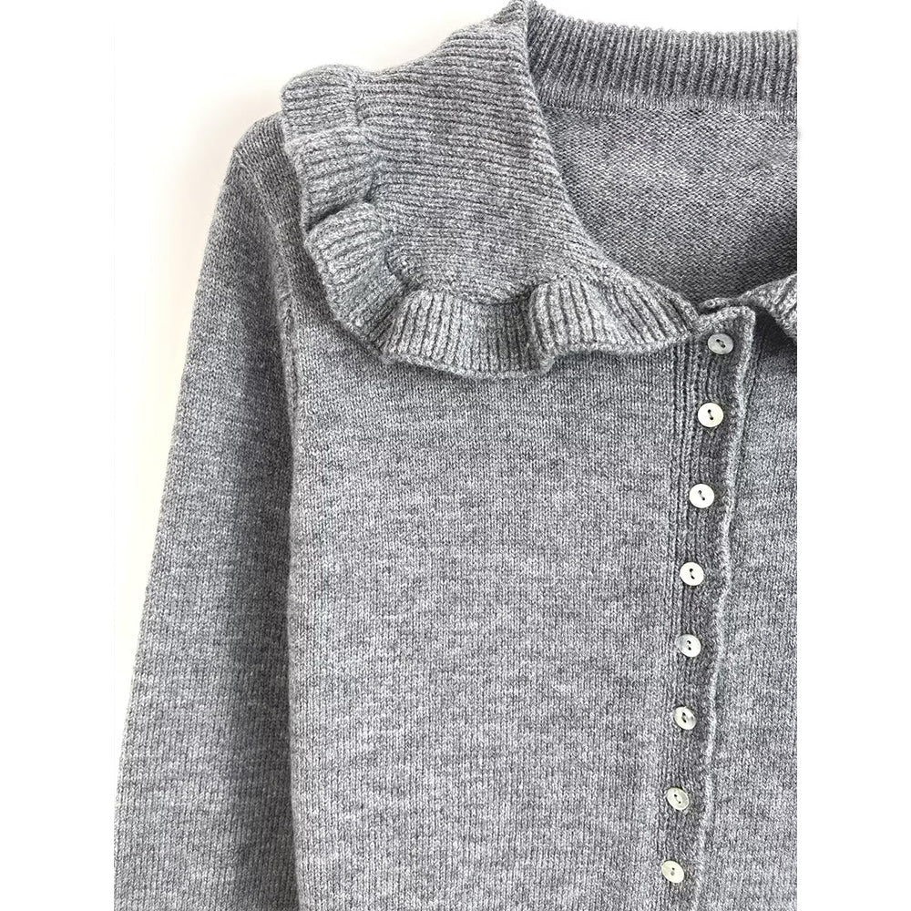 קרדיגן סרוג עם דש ארוכות שרוולים ושכבות אופנתי חדש לנשים