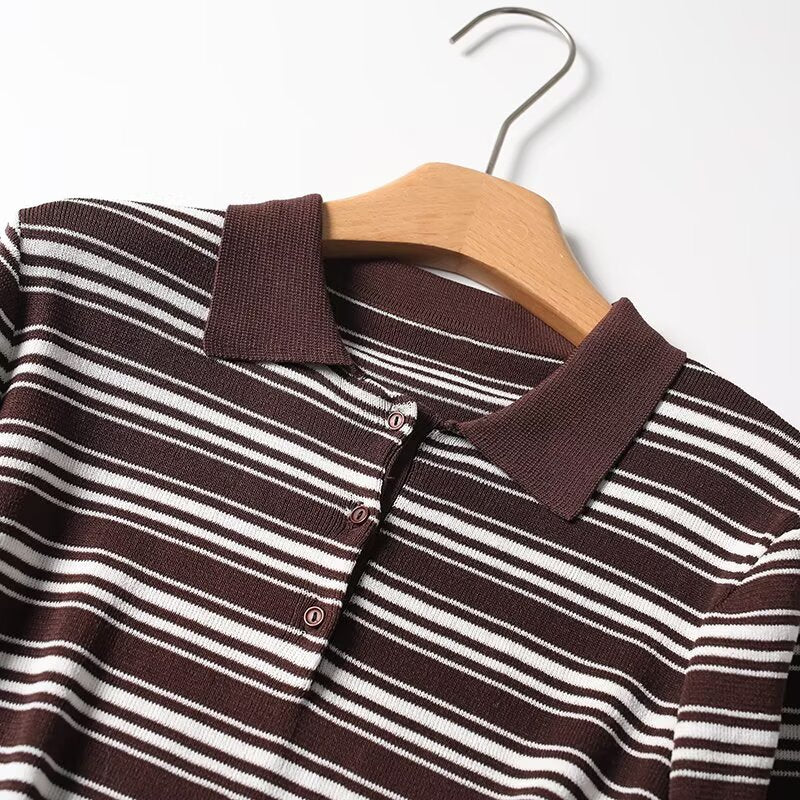 Women's new fashion short sleeved striped T-shirt top