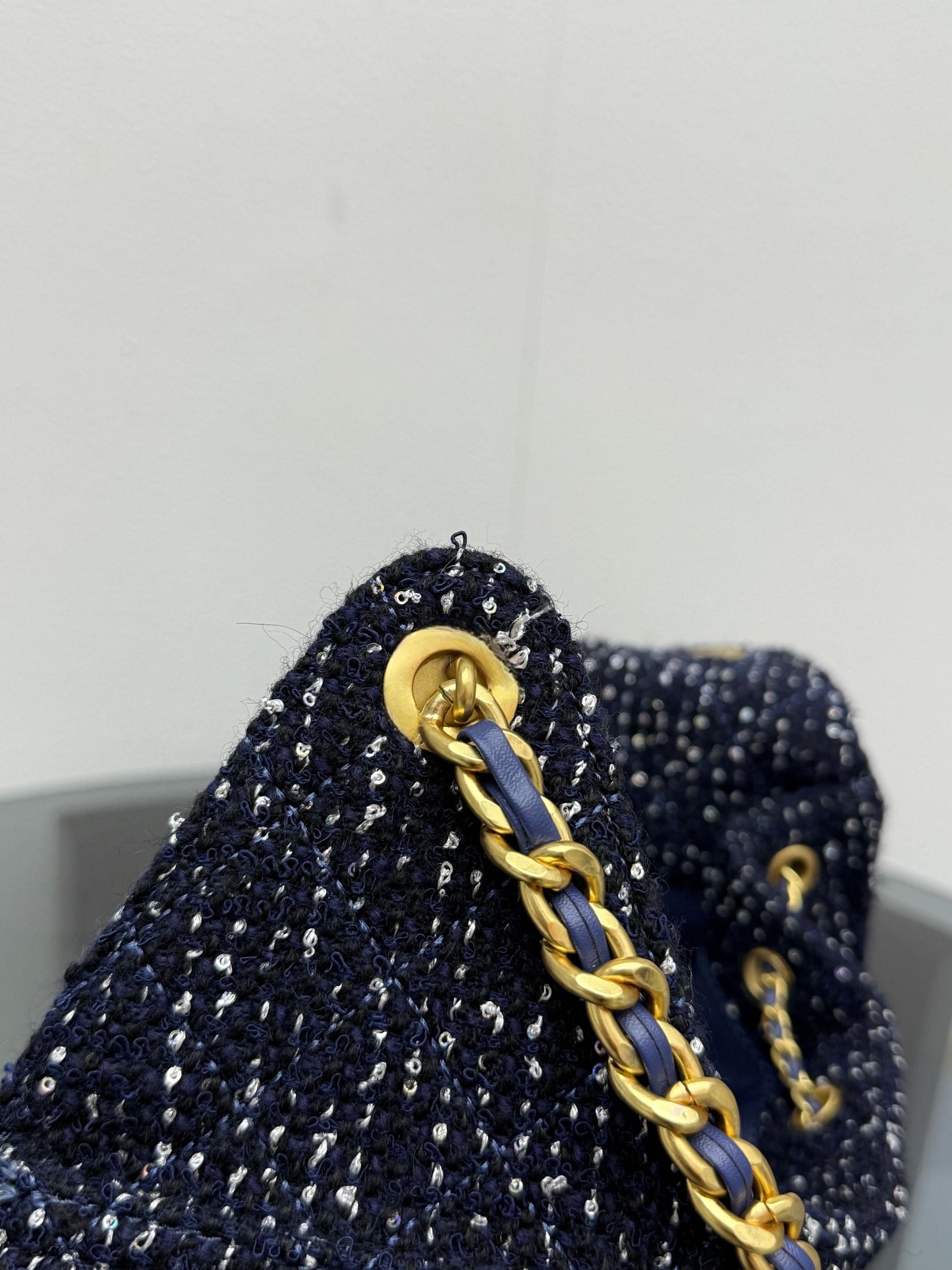 Women's New Fashion Joker Tweed Textured Metal Chain Shoulder Bag Messenger Bag